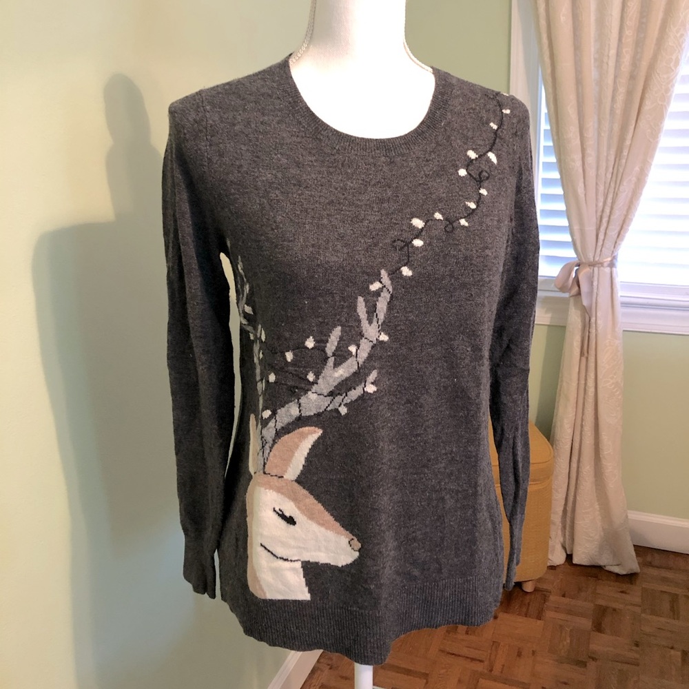 Ann Taylor LOFT Grey Wool mix Reindeer Sweater